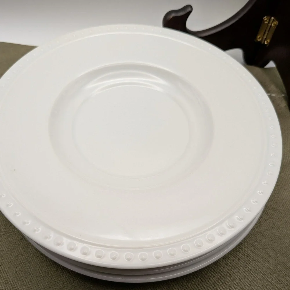 Crate and Barrel Staccato Saucers White Beaded Rim Kathleen Wills Japan Set of 4